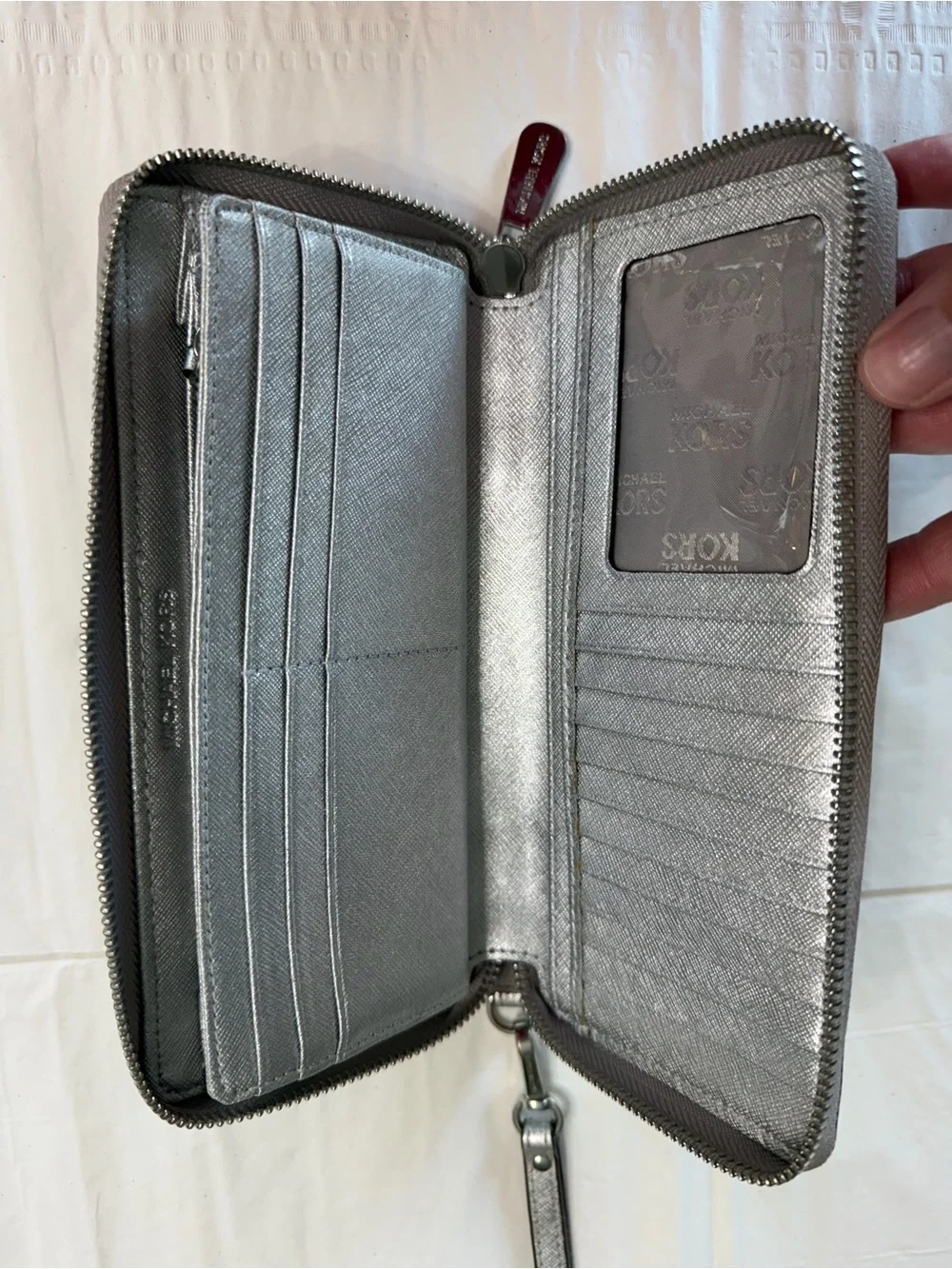 Michael Kors Grey Wallet with Silver Stripe Wristlet